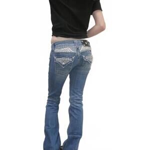 Miss Me Blue Boot Cut Jeans with Embellished Pockets